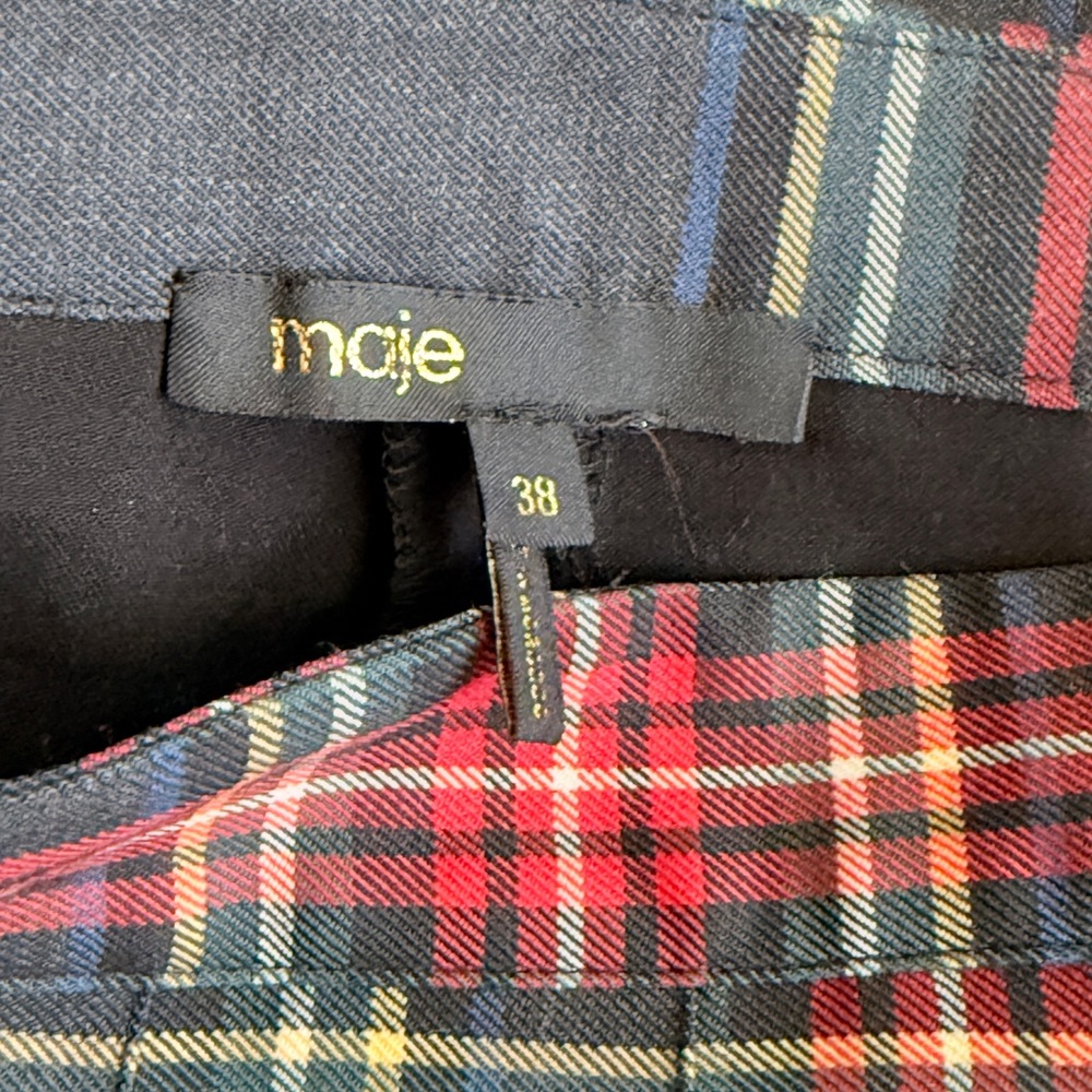 Maje Short Tartan Plaid A-Line Skirt in Red and Black - Picture 12 of 13